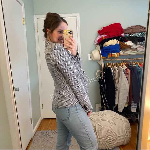 Veronica Beard Navy Blue White Leo One Button Dickey Blazer Jacket 2 Plaid - Picture 7 of 15